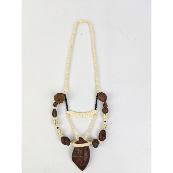 Unbranded Jewelry - Vintage Burl Wood Seeds Lacquerware Natural Bohemian Boho Necklace Hippie